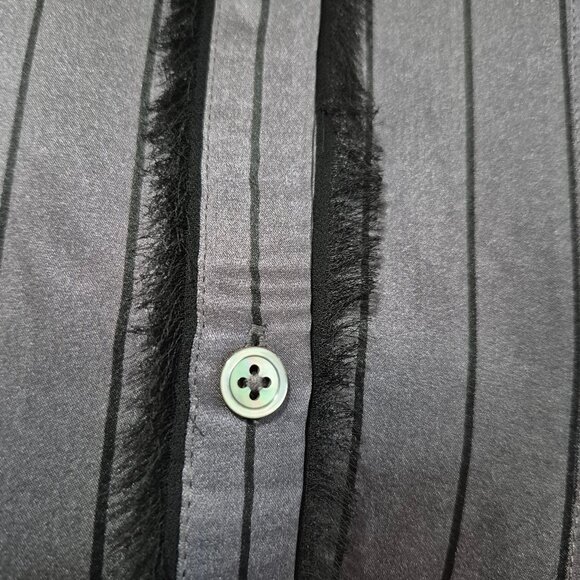 ATM Grey Silk Striped Tuxedo Pajama Blouse Size L Designer WorkMenswearInspired - Picture 6 of 16